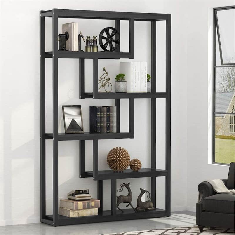 Bookshelf, Modern Etagere Bookcase, Storage and Display Shelves - Black