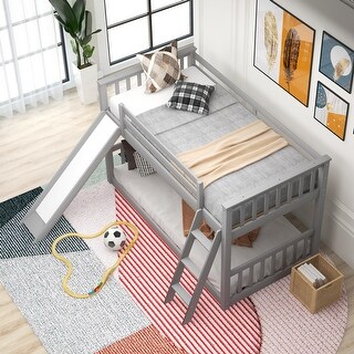 Twin over Twin Bunk Bed with Convertible Slide and Ladder, Gray - Bed ...