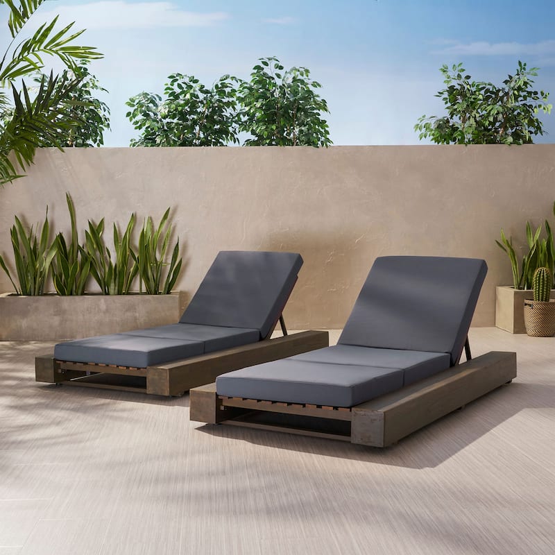 Christopher Knight Home - Amedea Outdoor Acacia Wood Chaise Lounge with Adjustable Backrest & Water-Resistant Cushion - Set of 2-Grey+Grey Finish