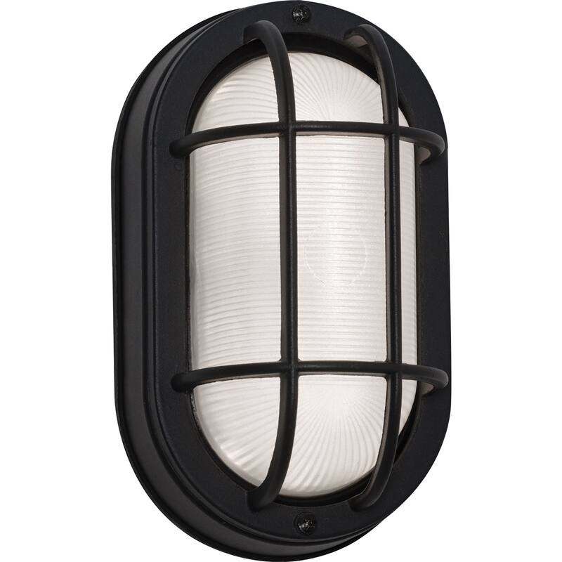 Cape 1-light Black LED Outdoor Sconce, Frosted Ribbed Glass Shade - Black
