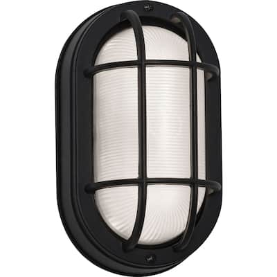 Cape 1-light Black LED Outdoor Sconce, Frosted Ribbed Glass Shade