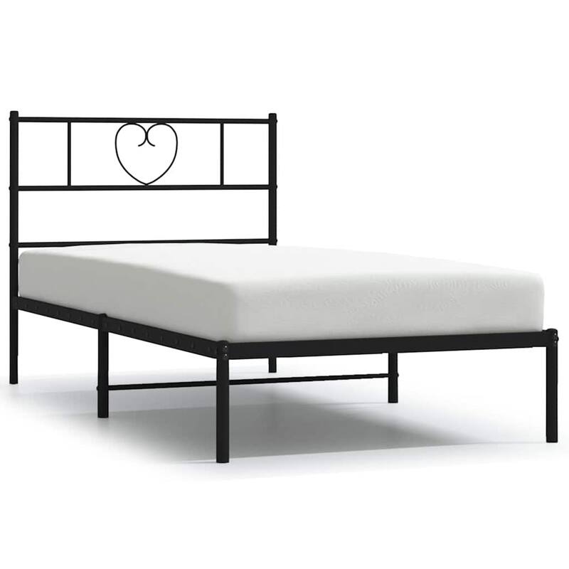vidaXL Twin XL Metal Bed Frame with Headboard, Black, No Mattress - 81.5" x 41.3" x 35.4"