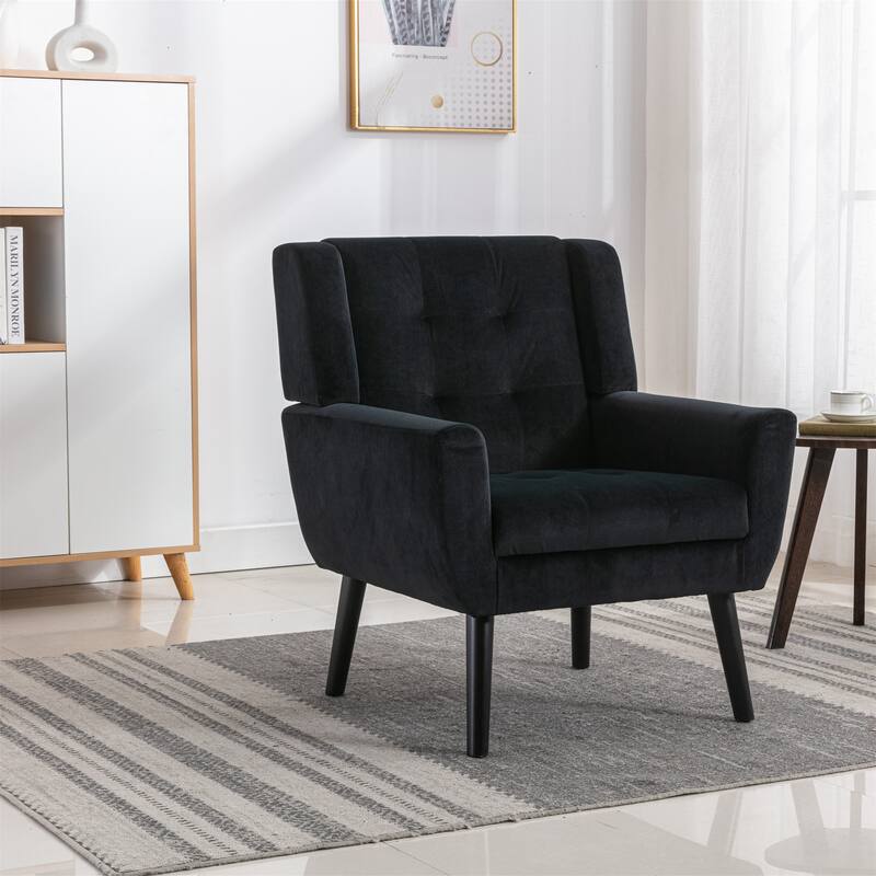 Stylish Upholstered Seating Armchair with Tapered Metal Legs, Black Single Sofa Chair Accent Chair with Flared Armrests