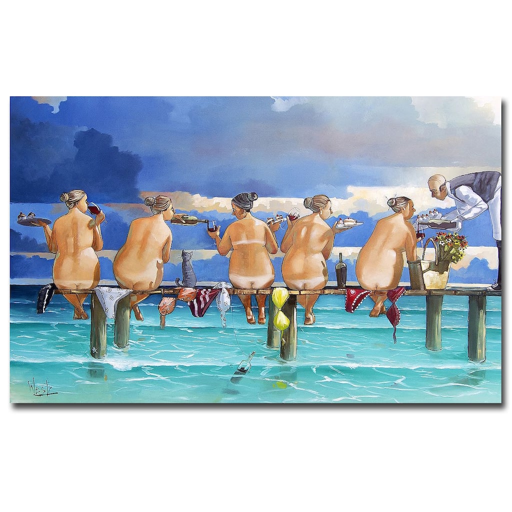 Wine on the Jetty by Ronald West Gallery Wrapped Canvas Giclee Art (15 in x 24 in)