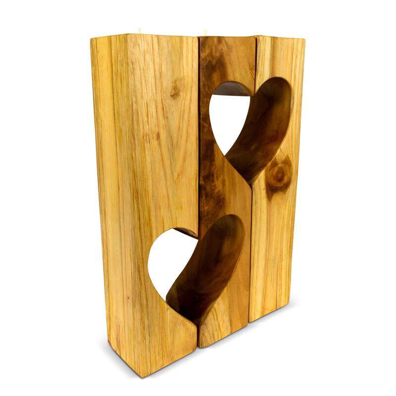 Set of 3 Wooden Hand Carved Candle Holder Heart Shaped Decorative Home Decor Accent Gift Handcrafted Decoration Candlestick