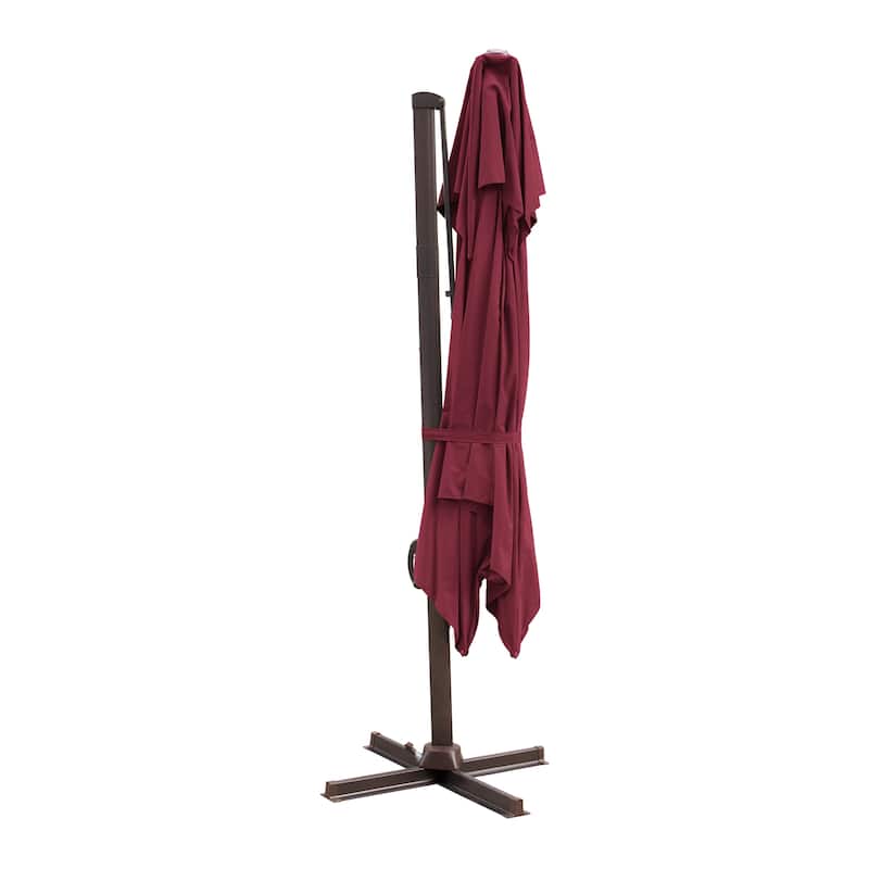 13 x 10 FT Outdoor Patio Cantilever LED Lighted Double Vented Umbrella with Base
