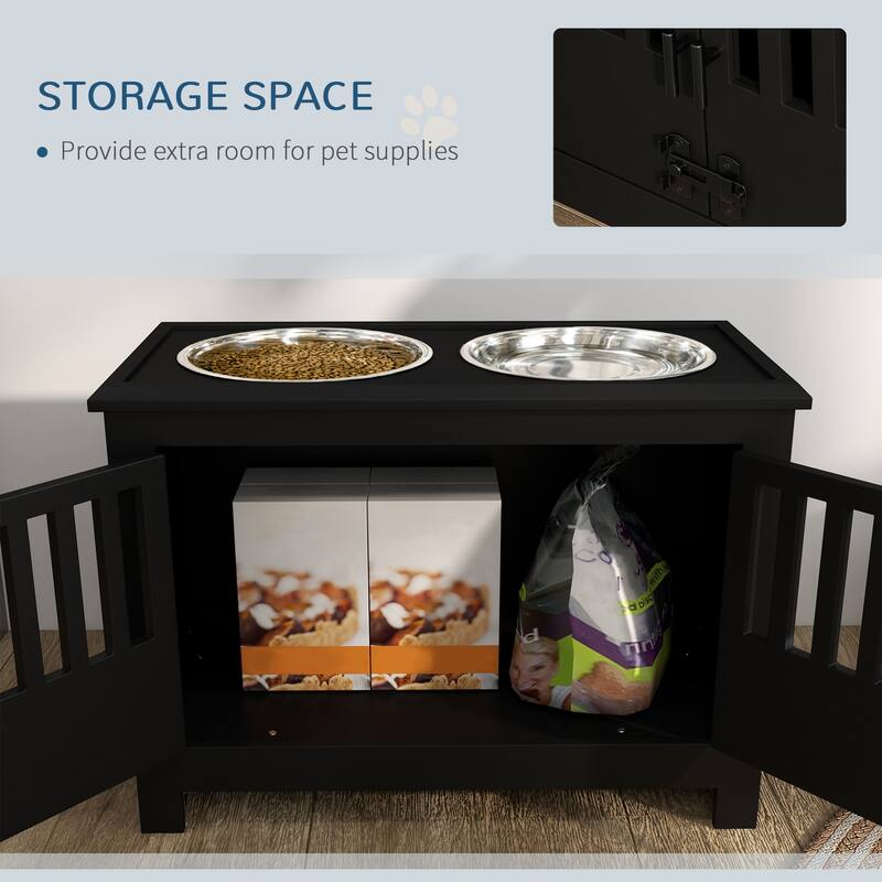 PawHut Large Elevated Dog Bowls with Storage Cabinet Containing 37L Capacity, Pet Food Bowl Dog Feeding Station