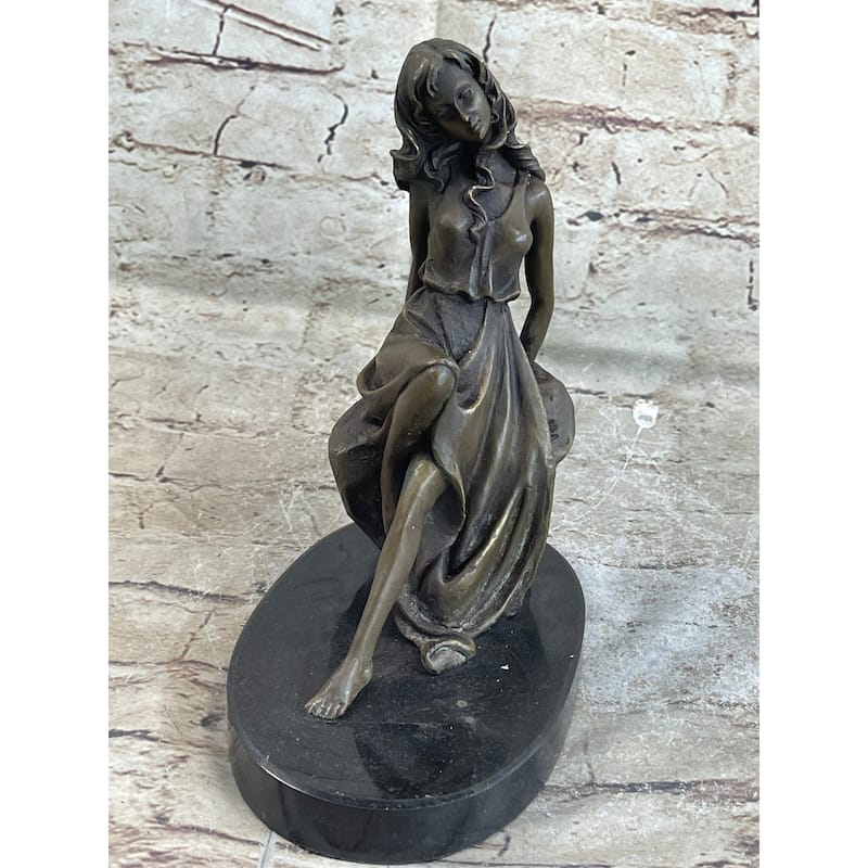 Young Girl Laying Against Rock Bronze Figure Statue Sculpture Decor 8 Inches X 6 Inches
