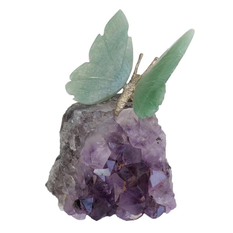 NOVICA Verdant Wings, Quartz and amethyst gemstone sculpture