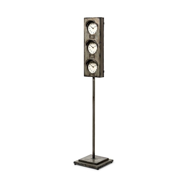 Mercana Tempus Rustic Metal Antiqued Finish Three Face Floor Clock - 12.0L x 12.0W x 62.0H. Opens flyout.