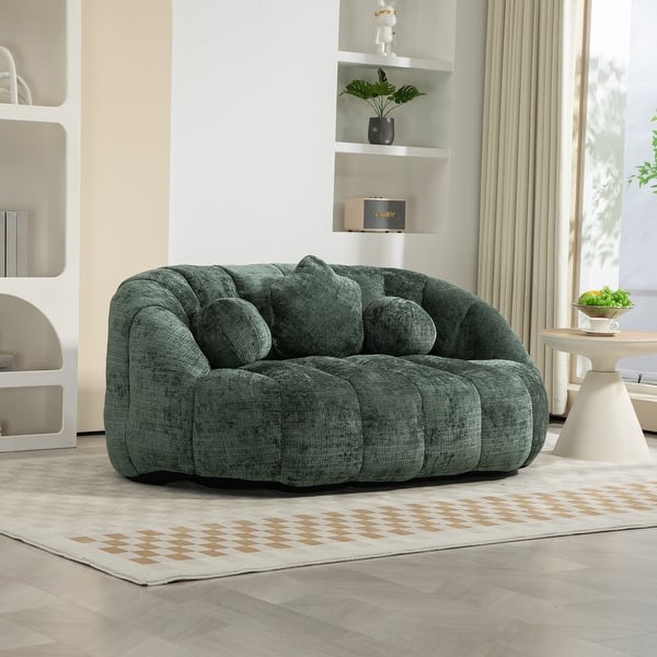 slide 2 of 95, Chenille Bean Bag Loveseat Sofa High Back for Adults and Kids Indoor & Outdoor Green