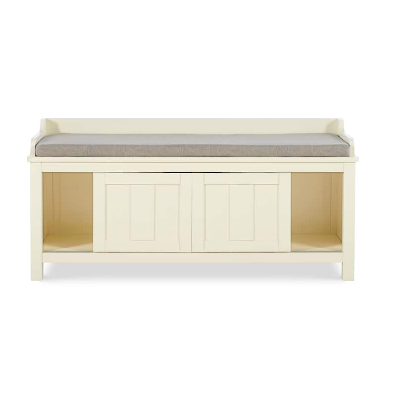 Lakeville White Metal/Wood Cushioned Storage Bench