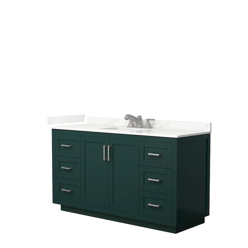 Miranda 60-inch Single Vanity, Quartz Top - Green, Nickel Trim, Giotto Quartz Top