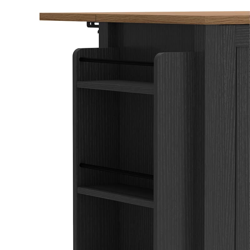 Moasis 50 Inch Drop Leaf Rolling Kitchen Island With Trash Can Storage Cabinet And Drawer