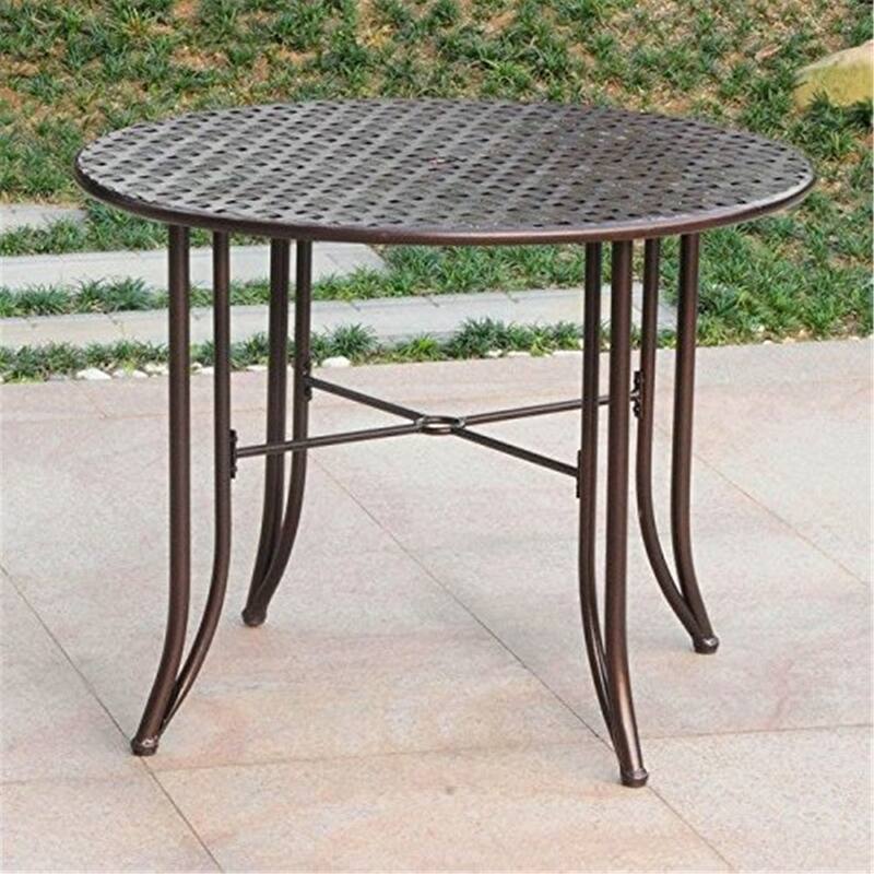 Outdoor Iron Dining Table - Patio Table with Umbrella Hole - Elegant Lattice Design - 39" x 39" - 39