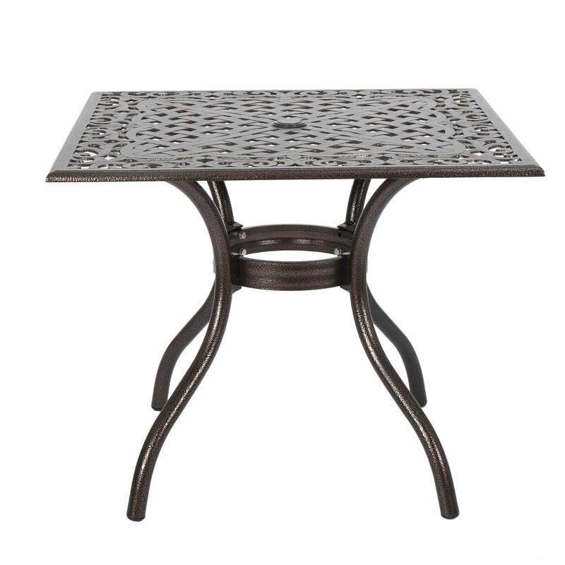 Roomfitters Outdoor Square Dining Table Cast Aluminum Patio Bistro Table with Decorative Lattice Top, Bronze