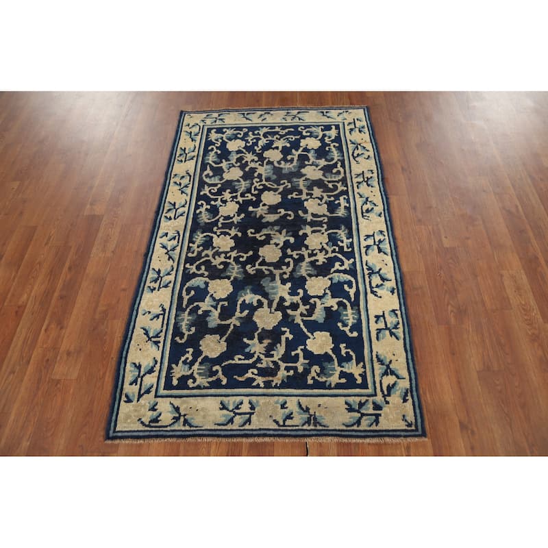 Vegetable Dye Art Deco Chinese Foyer Rug Hand-Knotted Wool Carpet - 2'11"x 4'9"
