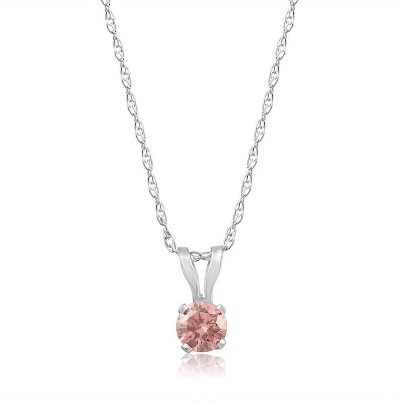 1/5 Ct Pink Diamond Lab Grown Solitaire Pendant White Gold 18" Necklace