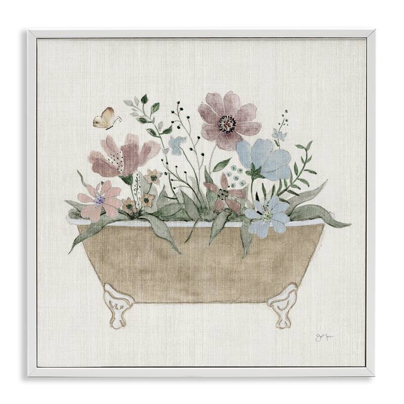 Stupell Cottage Florals in Bathtub Framed Giclee Art Design By Janet Tava - 17 x 17 - White
