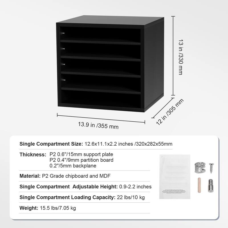 5 Compartments Office Literature Organizers Mailbox with Adjustable and Removable Shelves