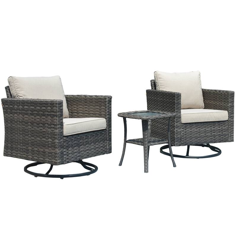 OVIOS 3-piece Patio Wicker Swivel Rocking Chairs Set