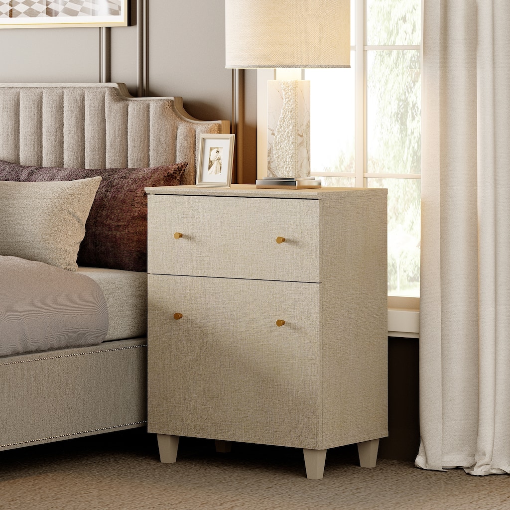 Large Nightstand with Drawer and Cabinet for Bedroom