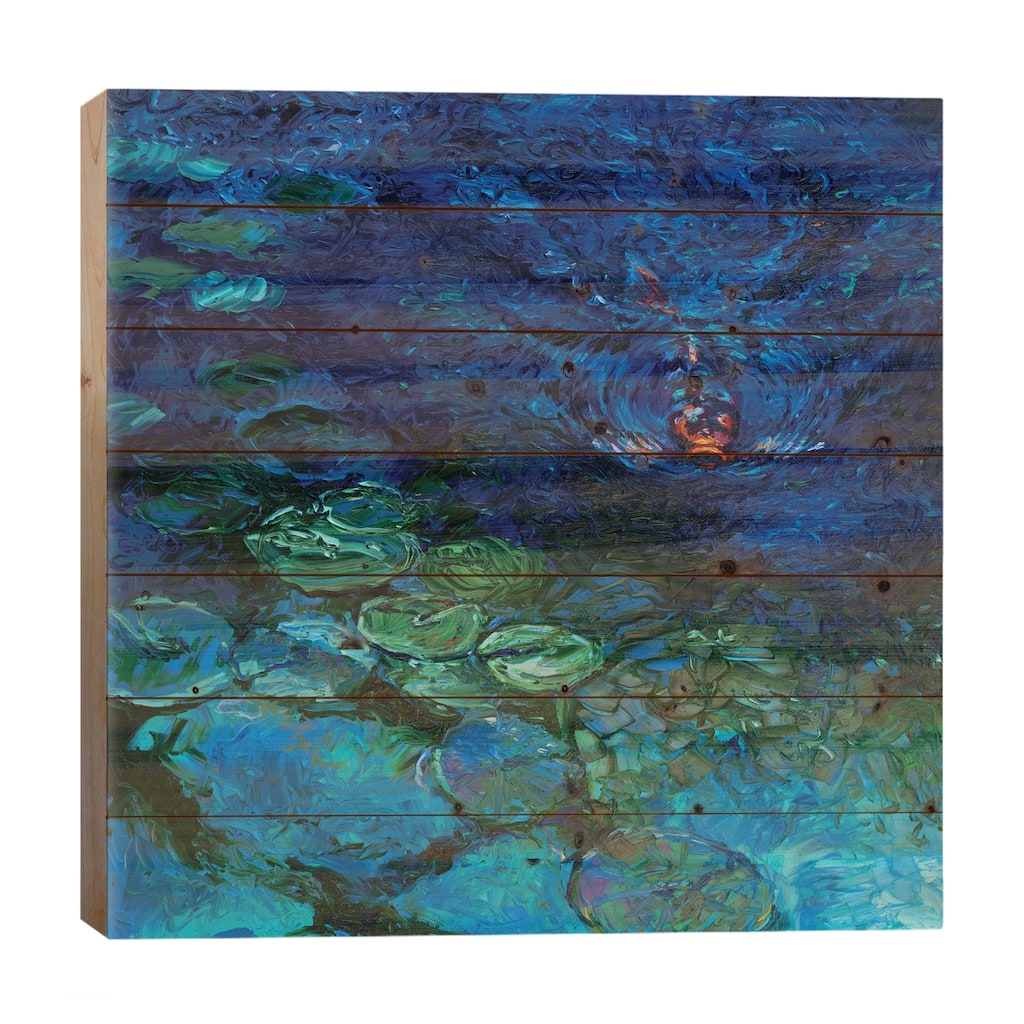 Lone Koi Print On Wood by Iris Scott - Multi-Color