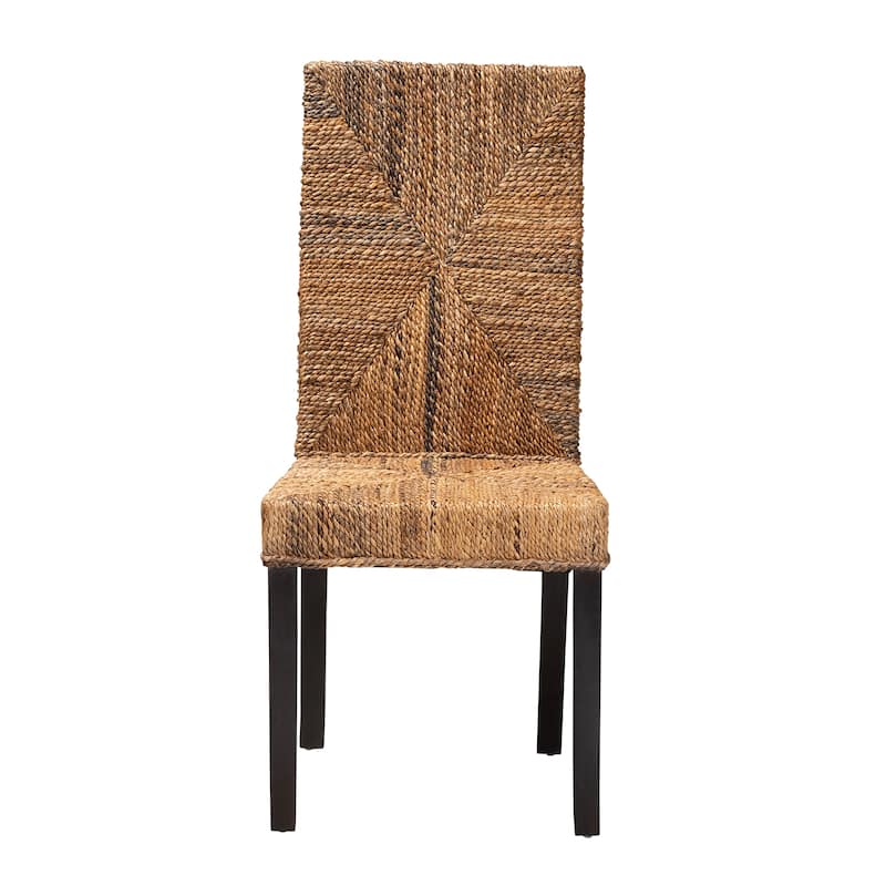 Laymi Modern Bohemian Dark Brown Mahogany Wood and Banana Fiber Dining Chair