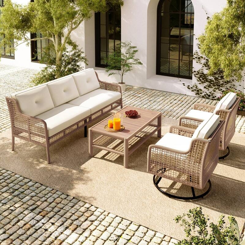 4-Piece Outdoor Conversation Set with Swivel Chairs and Removable Cushions for Comfort