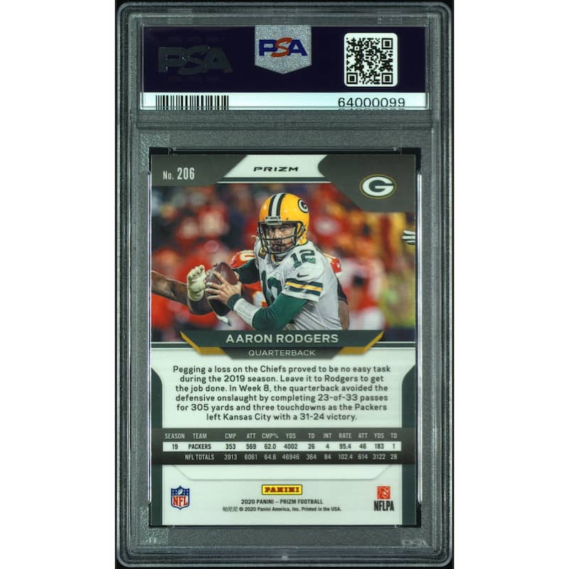 Aaron Rodgers 2020 Panini Prizm Neon Green Pulsar Football Card #206 Graded PSA 10 - 8'6" x 11'6"