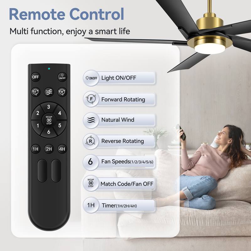 60" Modern Black ABS 5-Blade Propeller Ceiling Fan with Light and Remote