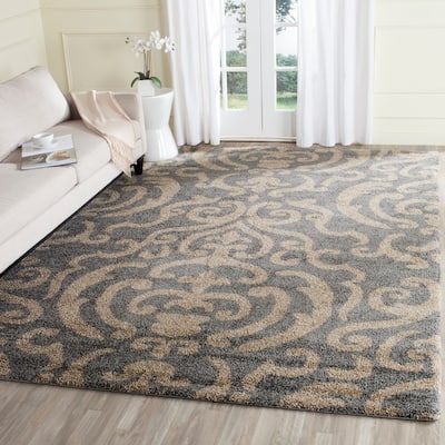 SAFAVIEH Florida Shag Honey Ornate Damask 1.2-inch Thick Rug