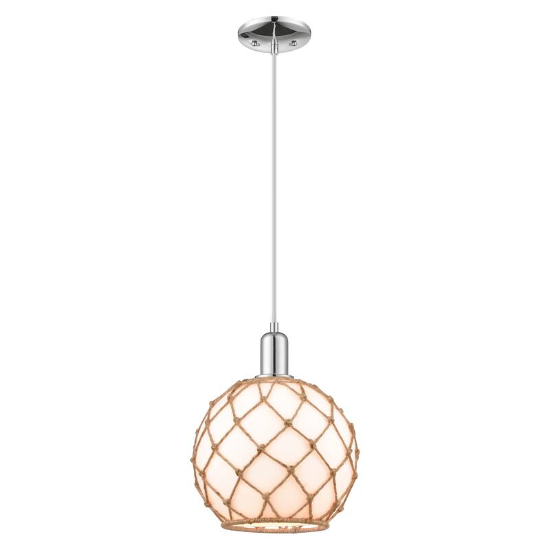 Innovations Lighting Endless Possibilities Arcadia - Farmhouse Rope - 1 Light 10" Cord Hung Mini Pendant - White Glass with Brown Rope/Polished Chrome
