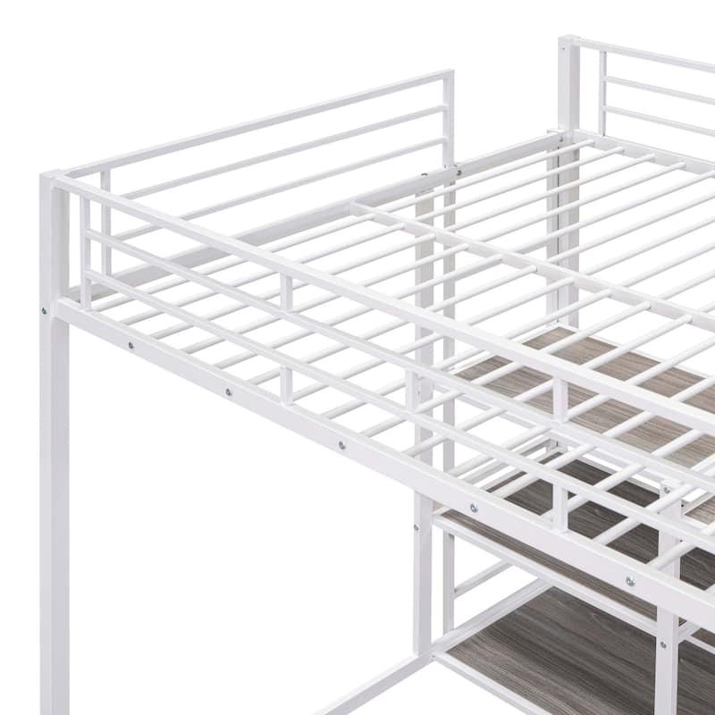 Metal Loft Bed with Shelves, Desk, Whiteboard & Ladder