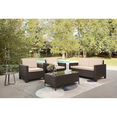 Homall 4 Pieces Outdoor Patio Furniture Sets Rattan Chair
