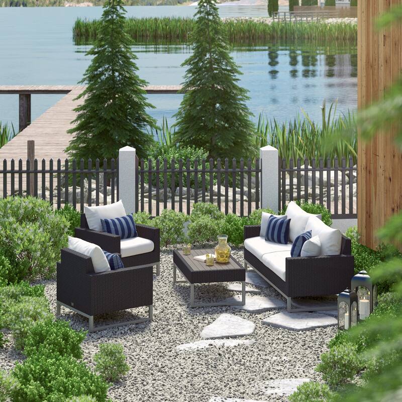 Milo Espresso 4 Piece Sunbrella Outdoor Patio Seating Set