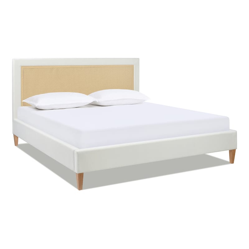 Haley Upholstered Rattan Cane-Back Platform Bed