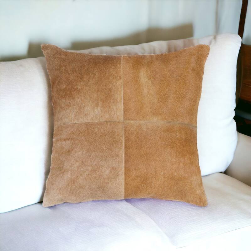 18" Tan Cowhide Throw Pillow - Tan