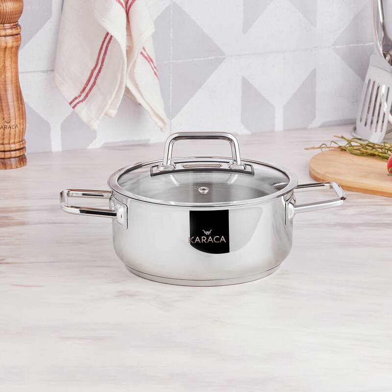 Karaca Stainless Steel Casserole w/ Glass Lid - 2.1Qt