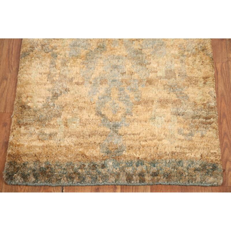 Hand Knotted Oriental Jute Carpet Modern Abstract Yellow & Gold Moroccan Area Rug - 3' 0'' X 2' 0''