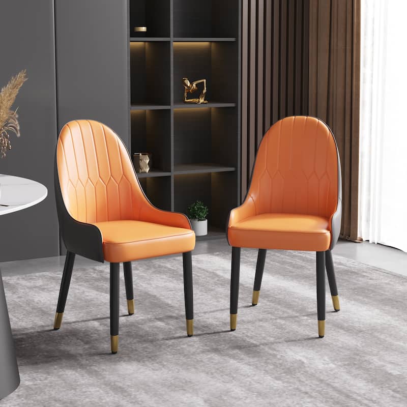 Set of 2 Modern PU Leather Dining Chairs - Orange&Coffee