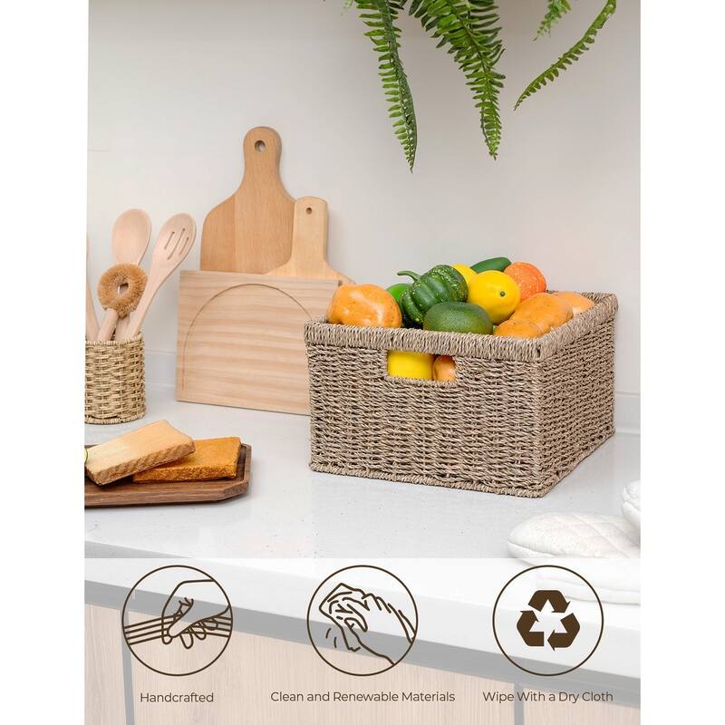 Wicker Storage Basket Set of 2 for Organizing and Decorative - 12"D x 12"L x 7"H