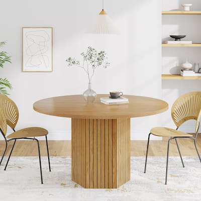 47-Inch Round Dining Table, Wood Dinner Table Easy Assembly Kitchen Table for Living Room, Dining Room