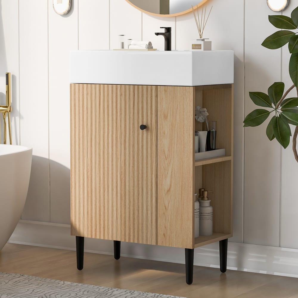 Compact Wave-Textured Bathroom Vanity with Side Open Storage
