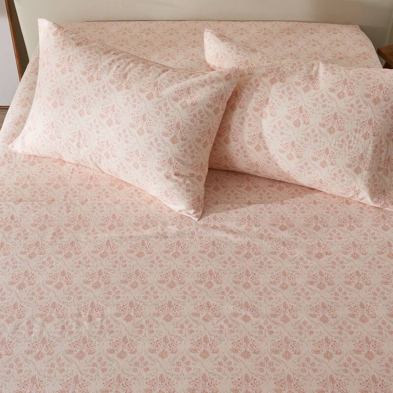 Patina Vie Maison 100% Turkish Cotton Flannel Vintage-Inspired Floral Sheet Set