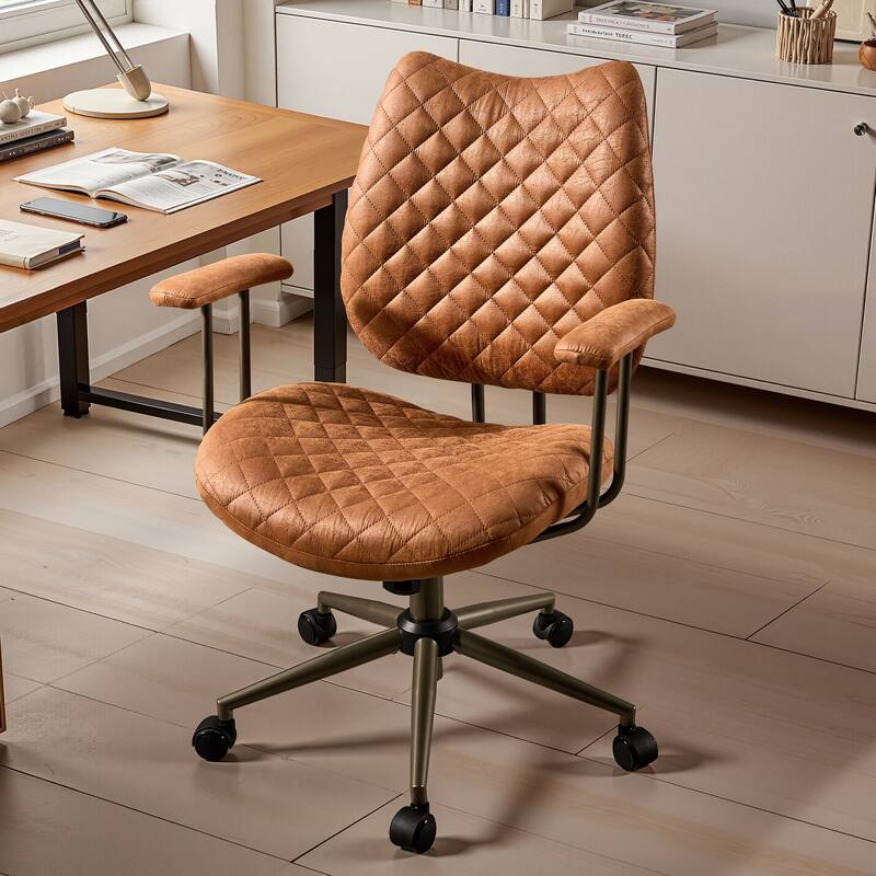 HOOOWOOO Mid-Century Leather Ergonomic Office Chair Adjustable Swivel Task Chair - Suede-Light Brown
