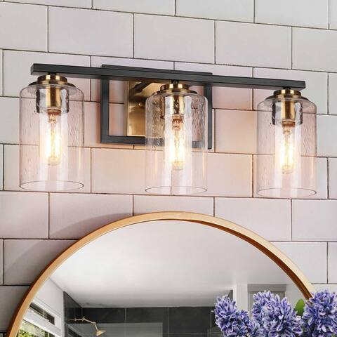 2/3/4-Light Modern Black Gold Bathroom Vanity Lights Seeded Glass Wall Sconces