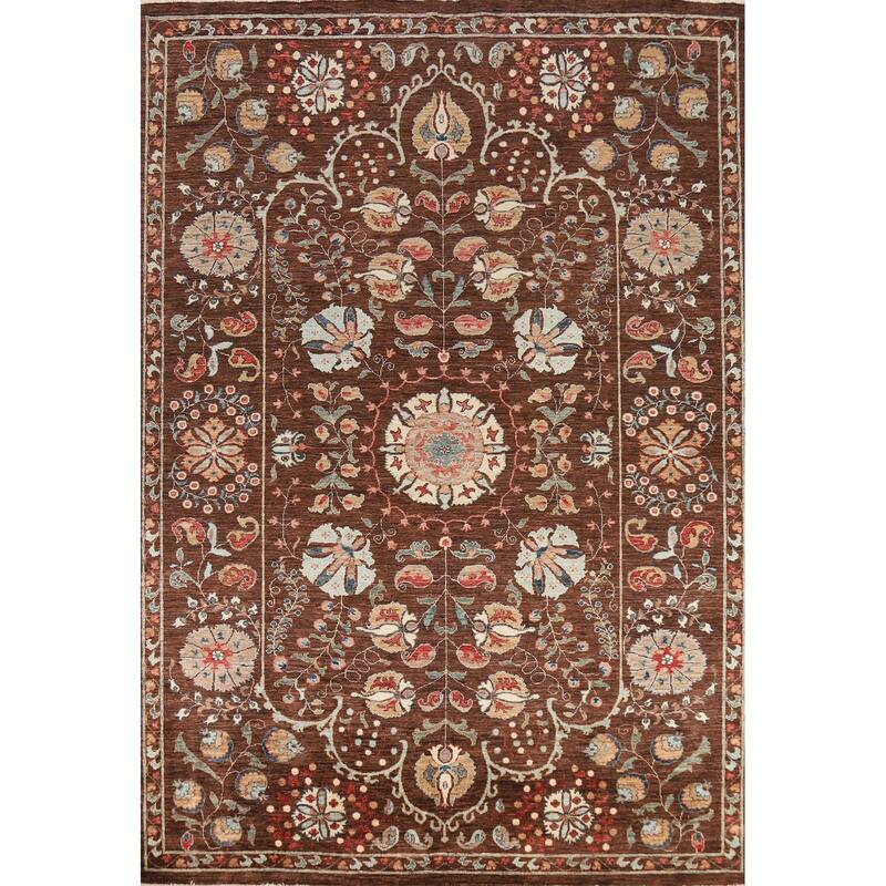 Brown Vegetable Dye Ziegler Oriental Area Rug Handmade Wool Carpet - 7'3" x 9'10"