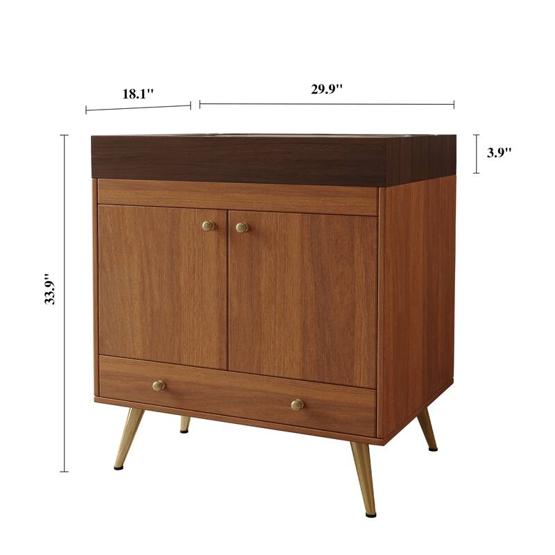 Free-standing Bathroom Vanity with Faux Marble Top & Ceramic Sink, 30" Double Door Storage Cabinet, Waterproof Engineered Wood