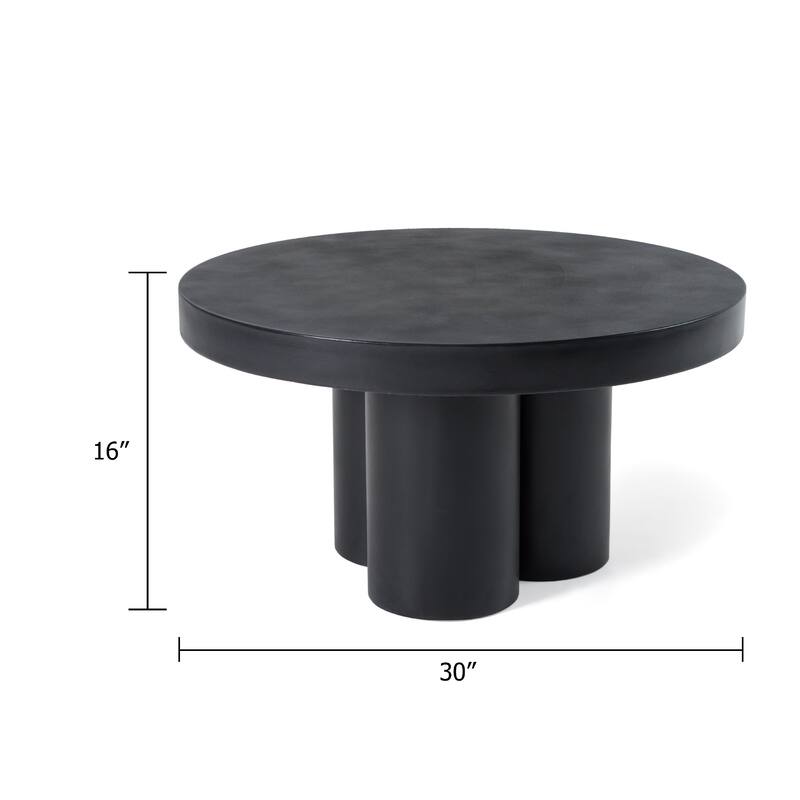 Cid Run Coffee Table, Abstract Black Concrete Base, Round 30 Inch Top